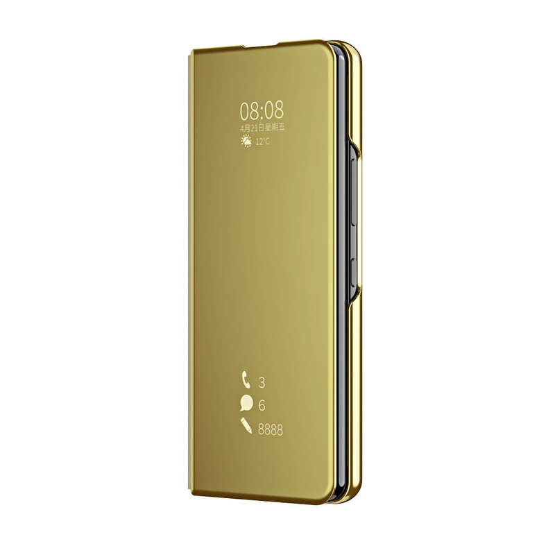For Samsung Galaxy Z Fold3 Accurate Hole Horizontal Flip Mirror Shockproof Phone Case(Gold)
