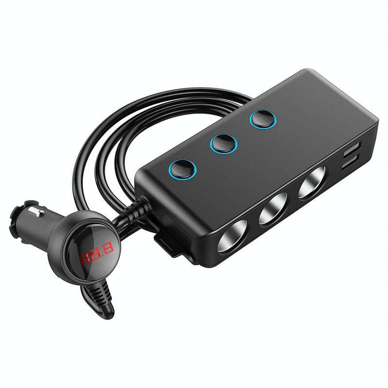 Car Cigarette Lighter Car Charger 3USB Port +1 QC3.0 + 3 Cigarette Lighter Ports + Back Clip Desi...
