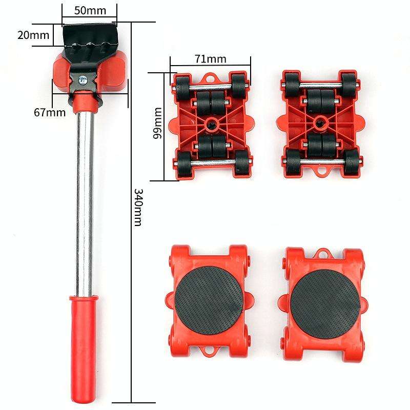 5 PCS / Set Mover Adjustable Height Moving Tool Set With Pry Type Heavy Furniture Moving Roller