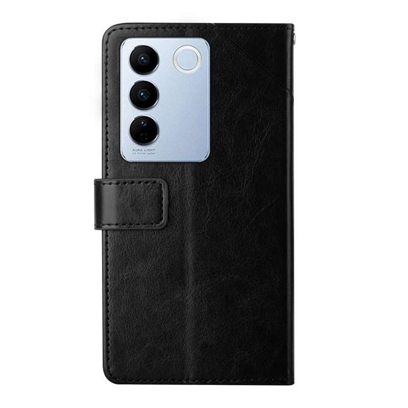 For vivo V27E 4G Global HT01 Y-shaped Pattern Flip Leather Phone Case(Black)
