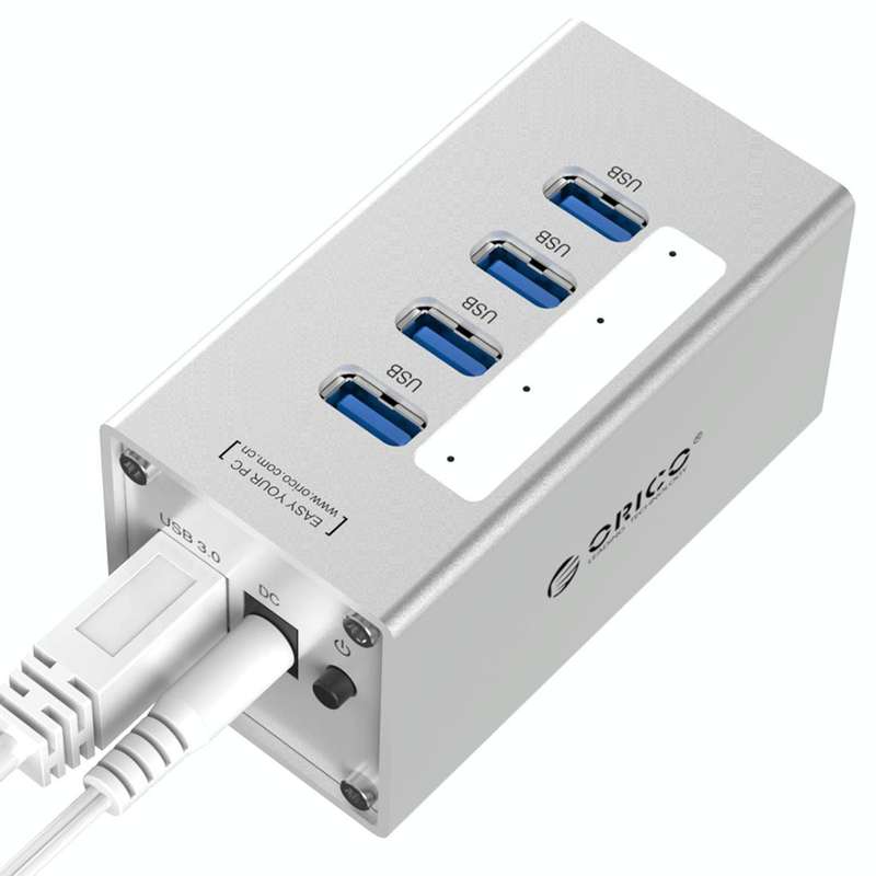 ORICO A3H4 Aluminum High Speed 4 Ports USB 3.0 HUB with 12V/2.5A Power Supply for Laptops(Silver)
