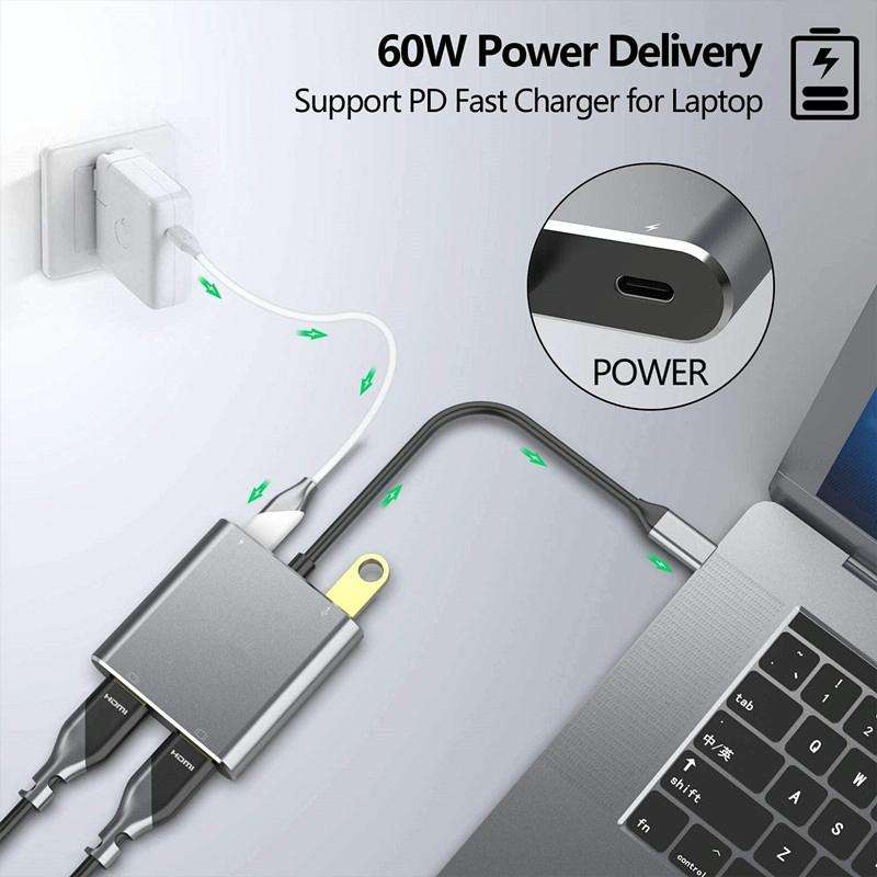 ZS-SG4T1HD2 4-in-1 Type-C to Dual HDMI + USB 3.0 Port + Type-C PD Charging Port Multi-functional ...