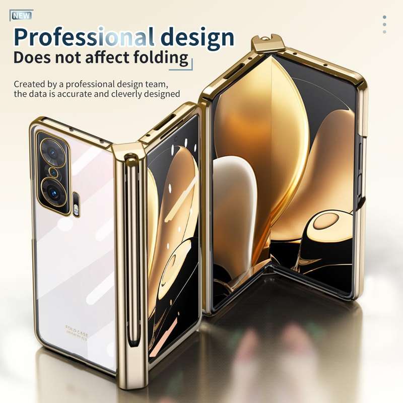 For Honor Magic V Full Body Electroplating Hinge Phone Case with Stylus(Gold)
