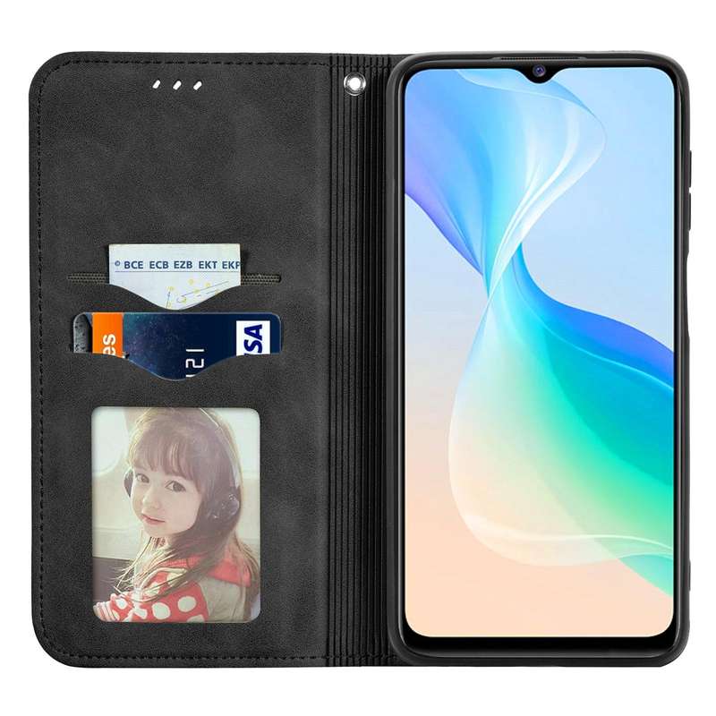 For vivo Y76 5G Retro Skin Feel Magnetic Horizontal Flip Leather Phone Case(Black)