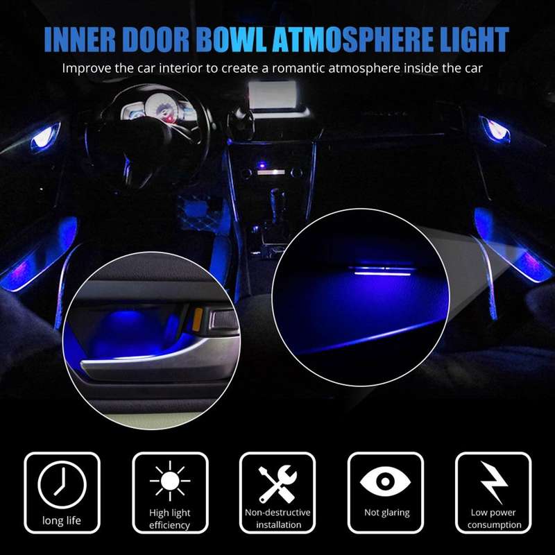 4 PCS Universal Car LED Inner Handle Light Atmosphere Lights Decorative Lamp DC12V / 0.5W Cable L...