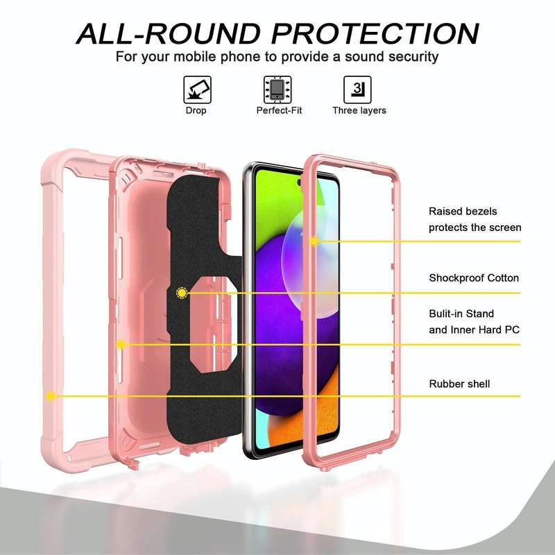 For Samsung Galaxy A52 5G / 4G PC + Rubber 3-layers Shockproof Protective Case with Rotating Hold...