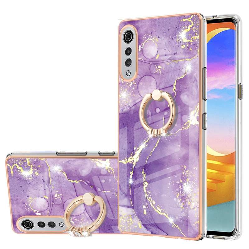 For LG Velvet 4G & 5G / G9 Velvet Electroplating Marble Pattern IMD TPU Shockproof Case with Ring...