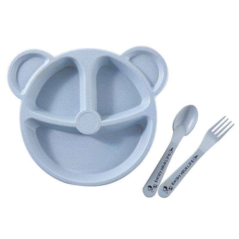 3 PCS/Set Baby Bowl+Spoon+Fork Feeding Food Tableware Cartoon Bear Kids Dishes Eating Dinnerware(...