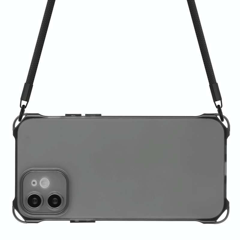 For iPhone 11 Four-corner Shockproof TPU Phone Case with Lanyard(Black)
