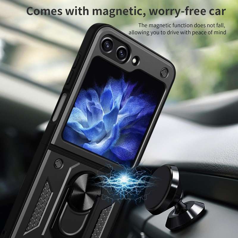 For Samsung Galaxy Z Flip5 Armor Magnetic Bracket TPU+PC Phone Case(Black)