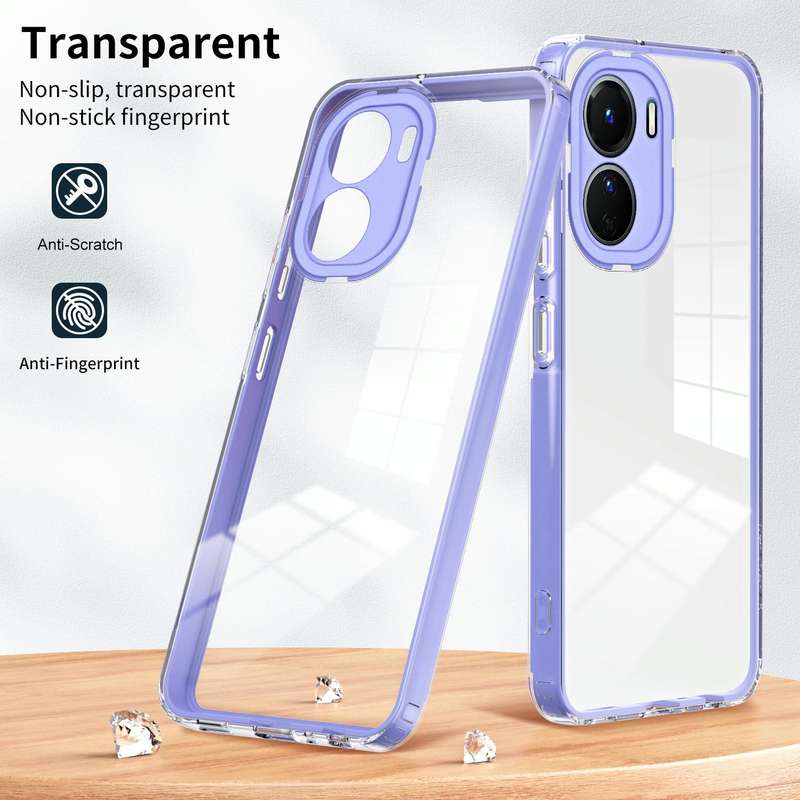 For vivo Y16 3 in 1 Clear TPU Color PC Frame Phone Case(Purple)