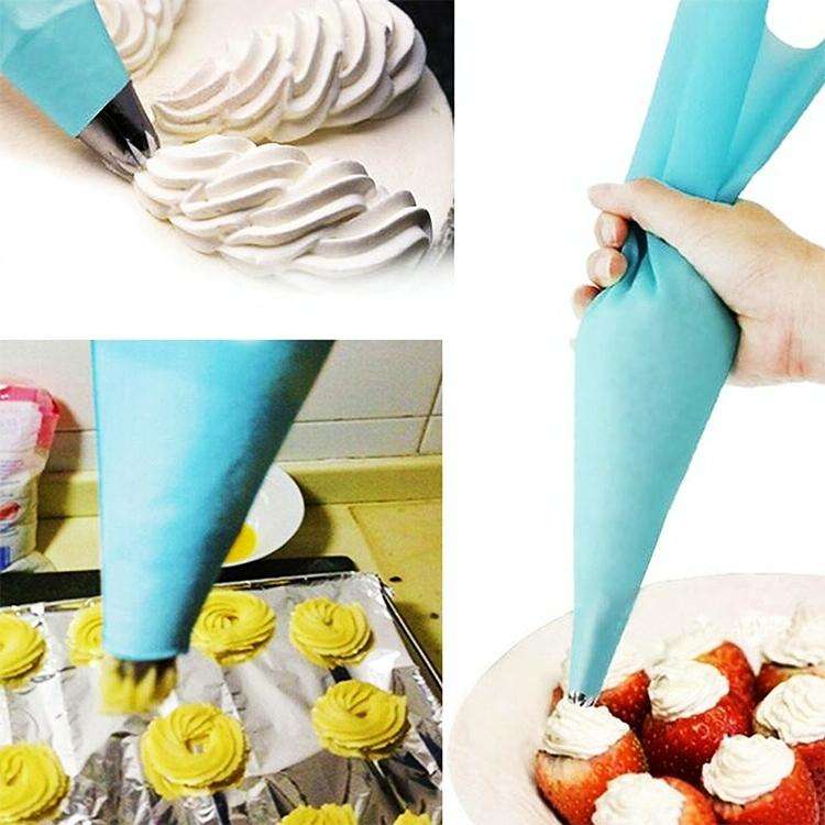 4 in 1 Silicone Icing Piping Cream Pastry Bag Nozzle DIY Cake Decorating Tools Set(EVA Bag Blue 4...