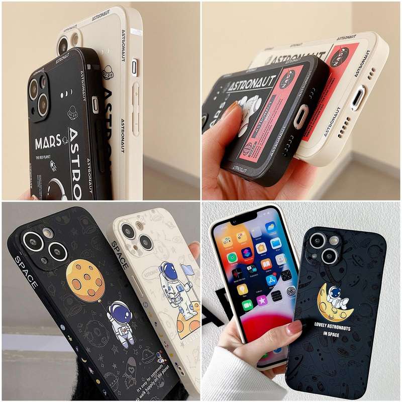 For Samsung Galaxy A02 Astronaut Pattern Silicone Straight Edge Phone Case(Mars Astronaut-Black)
