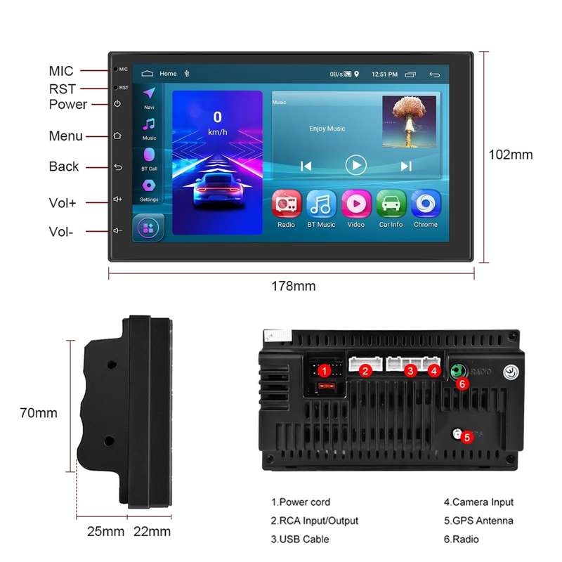 A3194 7 Inch Android 11 Central Control Carplay 2+32G Car Large Screen Navigation Reversing Video...