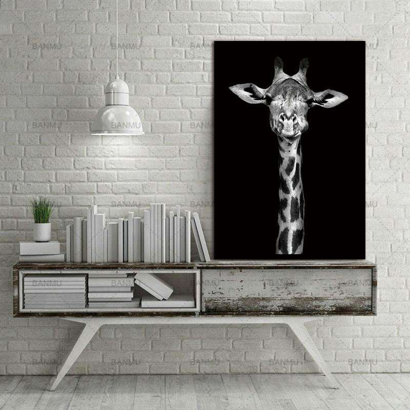 Simple Black and White Animal Decoration Painting Study Living Room Sofa Background Wall Painting...