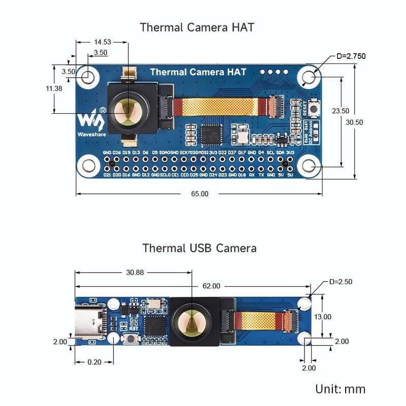 Waveshare Long-Wave IR Thermal Imaging Camera Module, 8062 Pixels, 45FOV(Type-C Port)