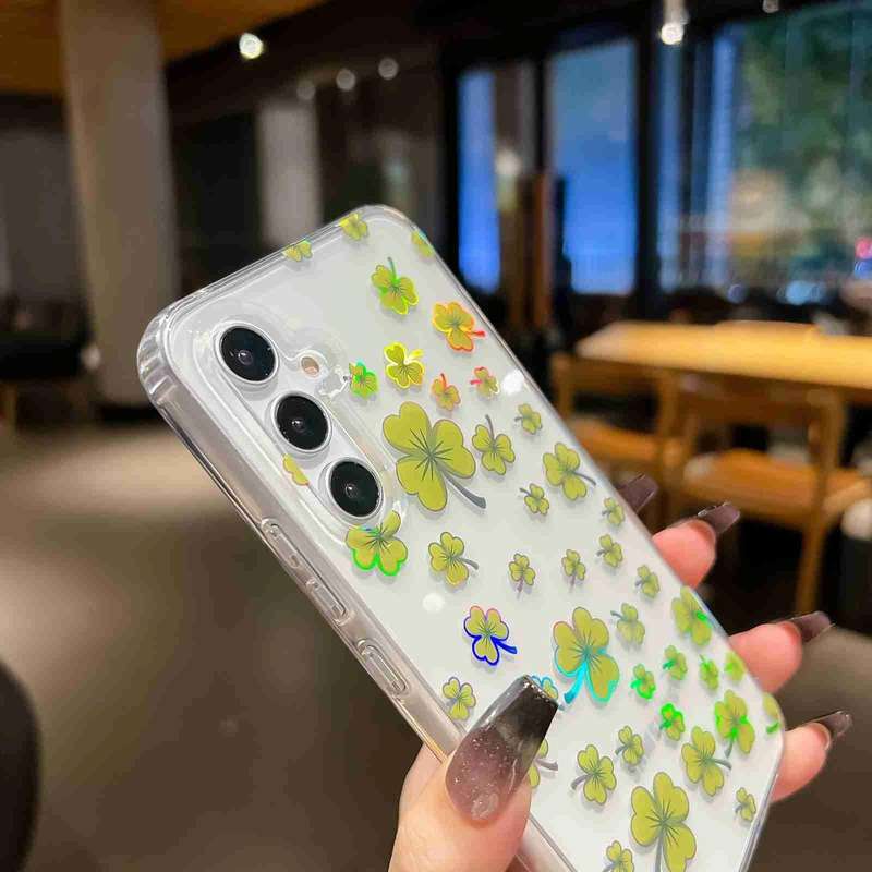 For Samsung Galaxy A14 Electroplated Symphony Phone Case(White Blue Flower)
