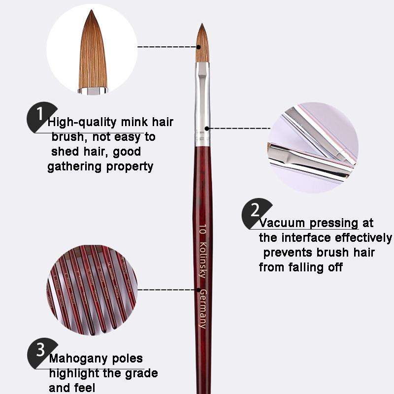 Red Wood Handle Kolinsky Hair Nail Art Brush No. 6