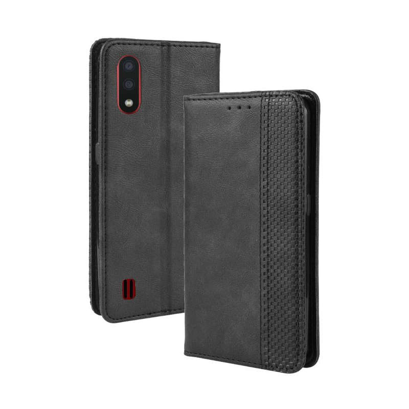 For Galaxy A01 Magnetic Buckle Retro Crazy Horse Texture Horizontal Flip Leather Case with Holder...