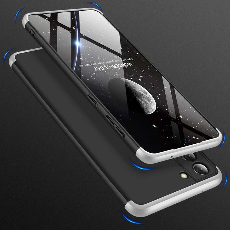 For Samsung Galaxy S21 FE GKK Three Stage Splicing Full Coverage PC Case(Black Silver)
