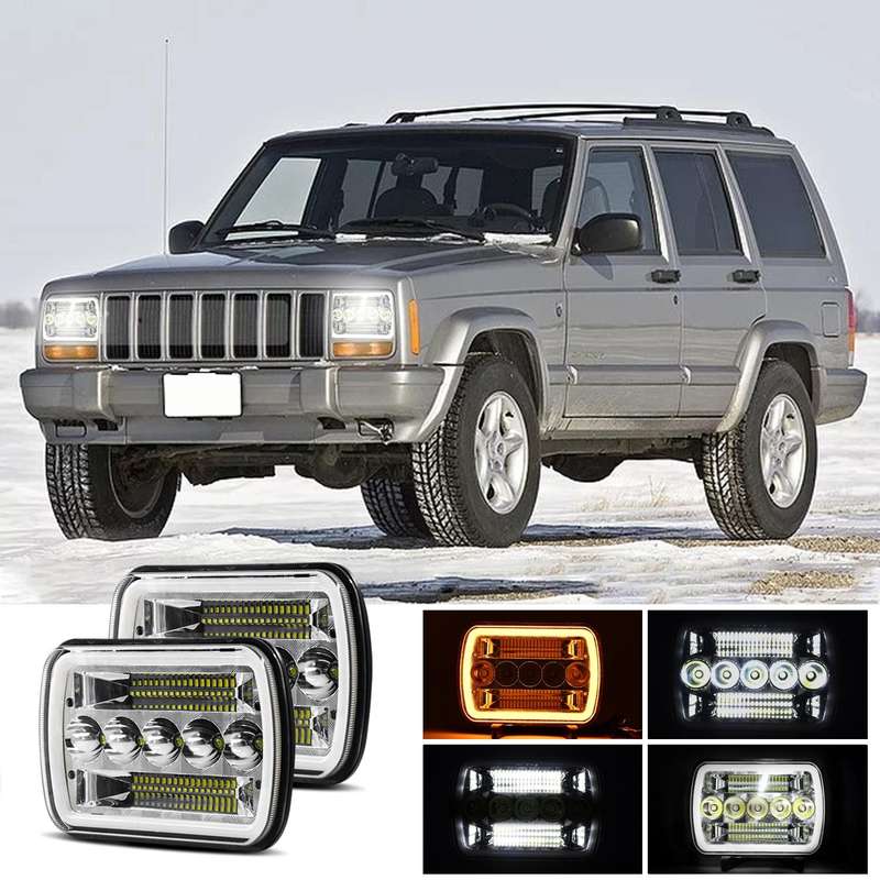 7 inch(5X7)/(7X6) H4 DC 9V-30V 30000LM 200W Car Square Shape LED Headlight Lamps for Jeep Wrangle...