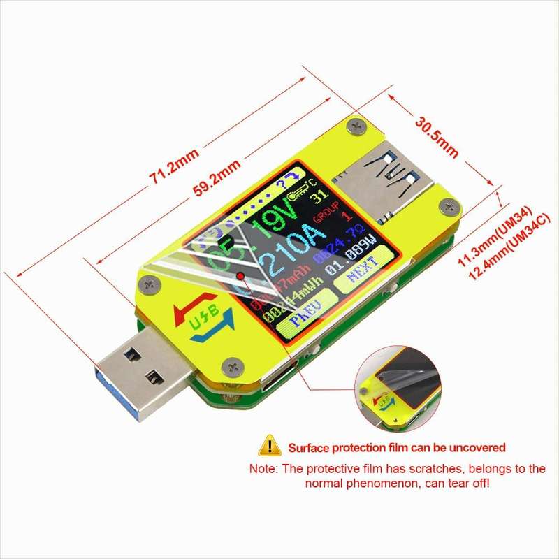 USB 3.0 Color Display Screen Tester Voltage-current Measurement Type-C Meter, Support Android APP...