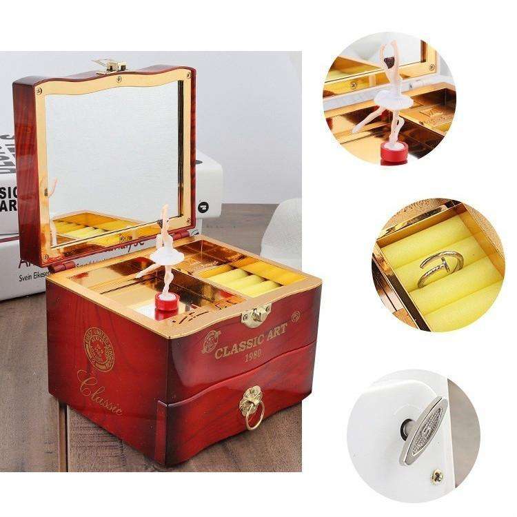 YL2047 Classic Nostalgic Music Box Dancing Girl Clockwork Simulation Eight-toneJewelry Box(Brown)