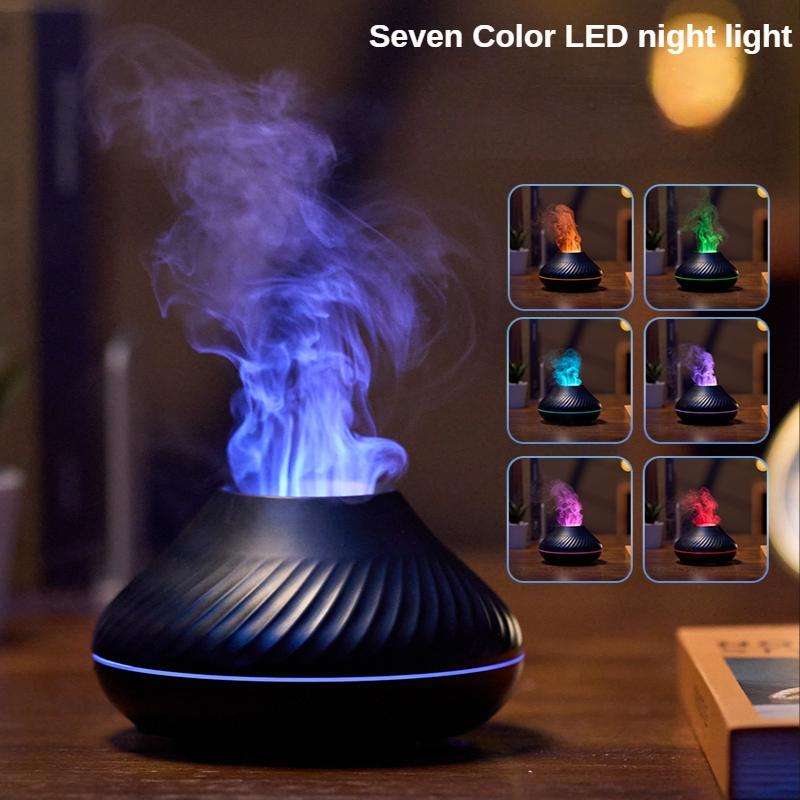 DQ705 Volcanic Flame Aroma Diffuser Essential Oil Lamp Air Humidifier with Color Night Light(Beige)
