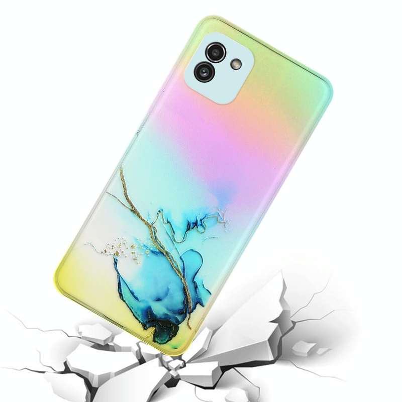 For Samsung Galaxy A03 Laser Marble Pattern Clear TPU Phone Case(Blue)