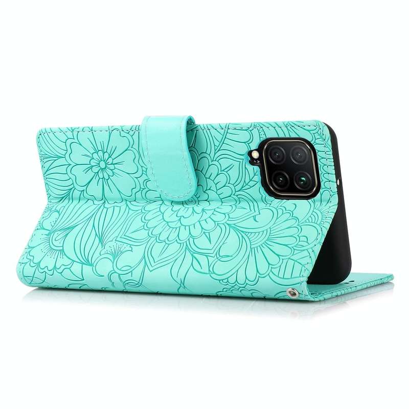 For Huawei P40 lite Skin Feel Embossed Sunflower Horizontal Flip Leather Case with Holder & Card ...