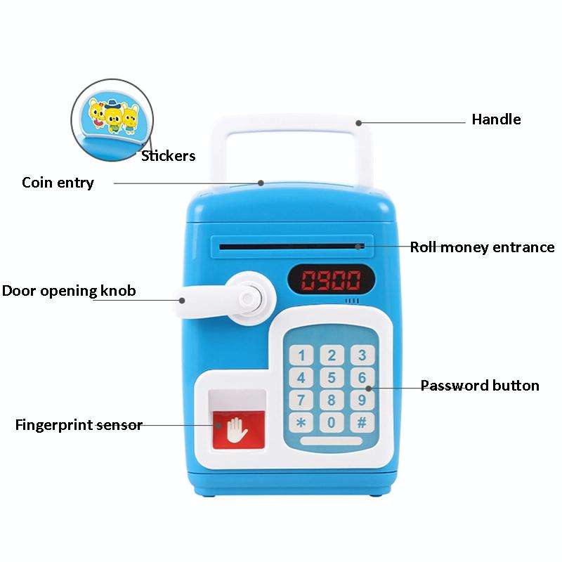 8001 Fingerprint Sensor Unlock ATM Piggy Bank Automatic Rolling Money Simulation Password Safe To...