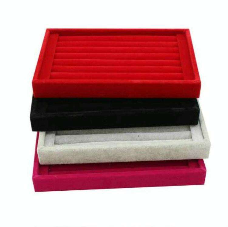Velvet Case Jewelry Display Holder Organizer Rings Earrings Storage Tray(Gray)