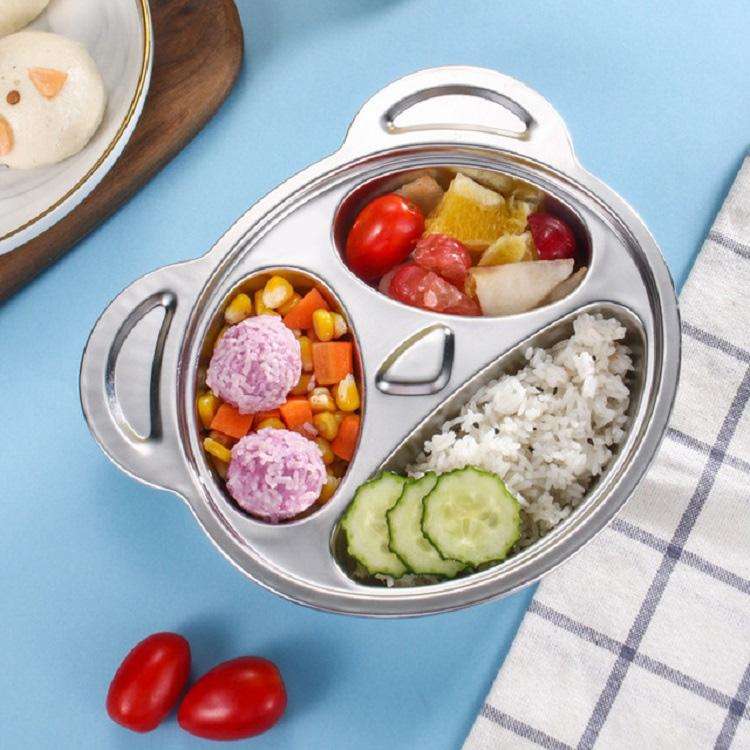 Children Household Stainless Steel Grid Cartoon Dinner Plate(Panda)
