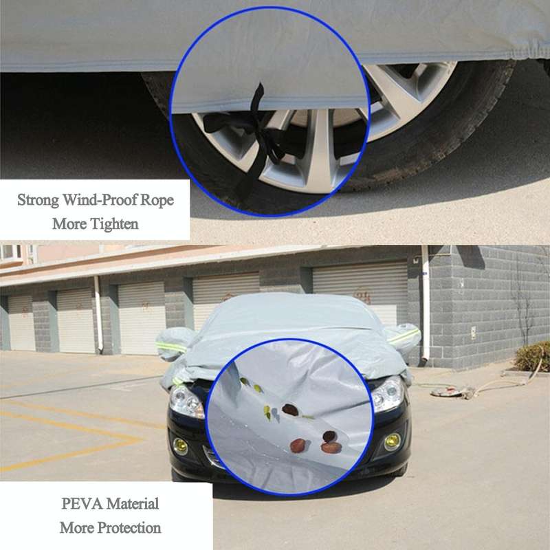 PEVA Anti-Dust Waterproof Sunproof Sedan Car Cover with Warning Strips, Fits Cars up to 4.5m(176 ...