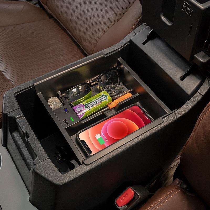 Multi-function Car Wireless Charger Rack Storage Box for Toyota Tacoma 2016-2021, Left Driving(Bl...