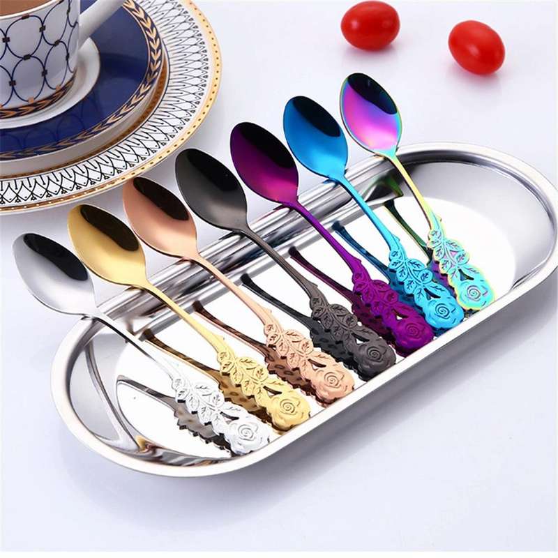 Small Mini Stainless Steel Rose Flower Coffee Spoon Strring Spoon Teaspoon Tea Spoon Dessert Spoo...