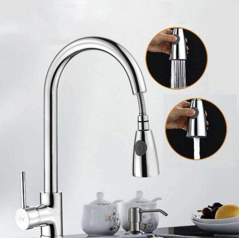 Kitchen Pull-out Faucet Hot And Cold Home 304 Stainless Steel Retractable Rotating Faucet, Style:...