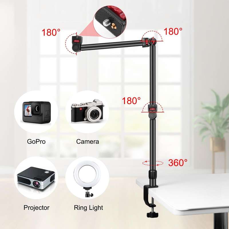 PULUZ Overhead Camera Mount C-Clamp Desk Stand Live Holder(Black)