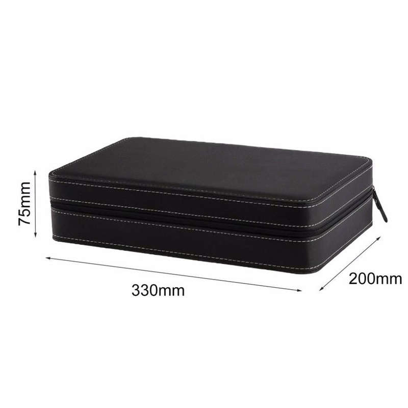 12 Bit Zipper Watch Box Storage Display Box PU Zipper Bag Watch Box(Black)