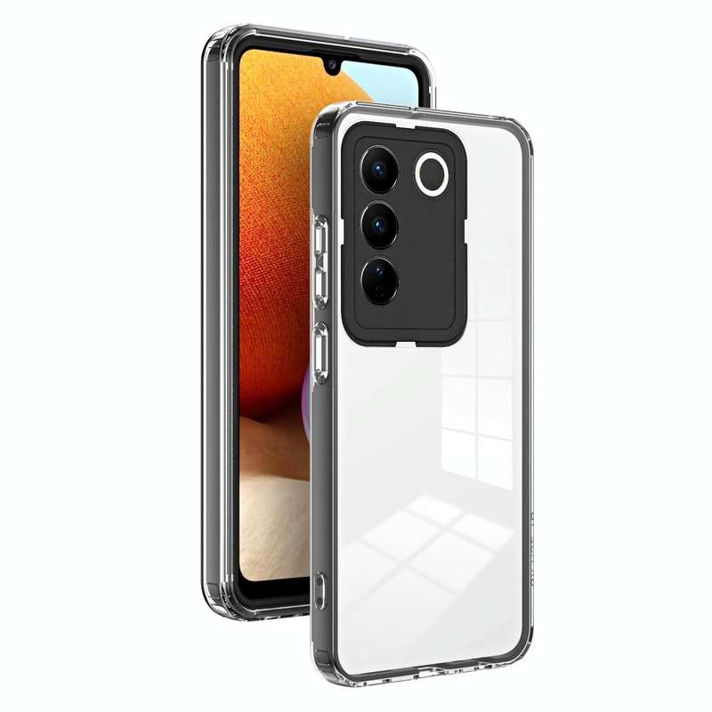 For vivo V27 3 in 1 Clear TPU Color PC Frame Phone Case(Black)