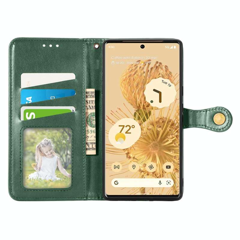For Google Pixel 6 Solid Color Leather Buckle Phone Case(Green)