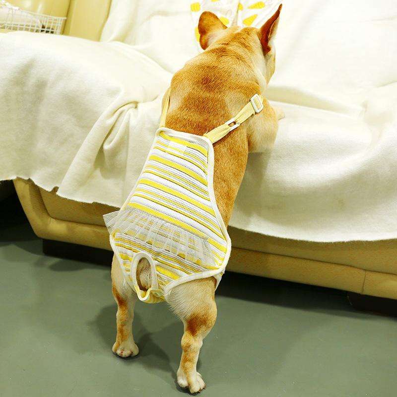 Dog Harassment Physiological Pants Pet Adjustable Bib, Size: M(Yellow White)