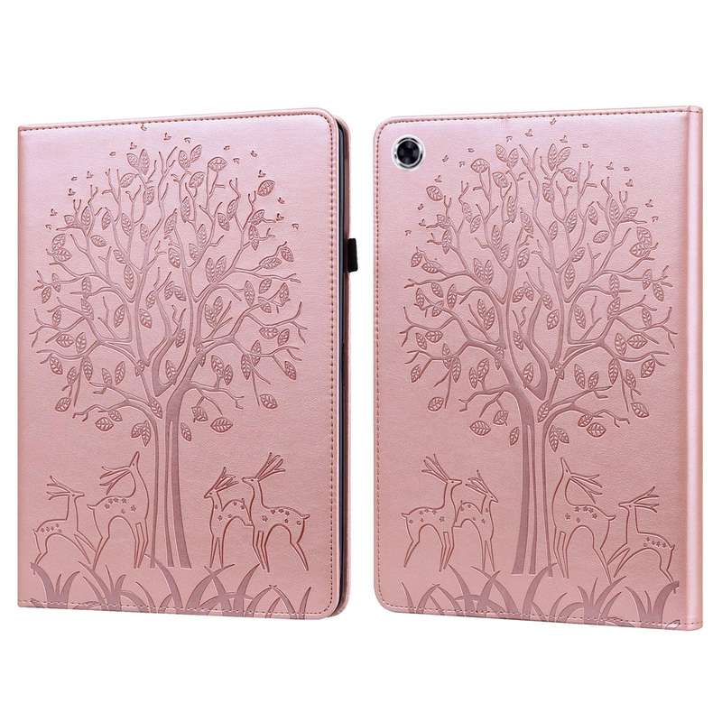 For Samsung Galaxy Tab A8 10.5 2021 SM-X200 / SM-X205 Tree & Deer Pattern Pressed Printing Leathe...
