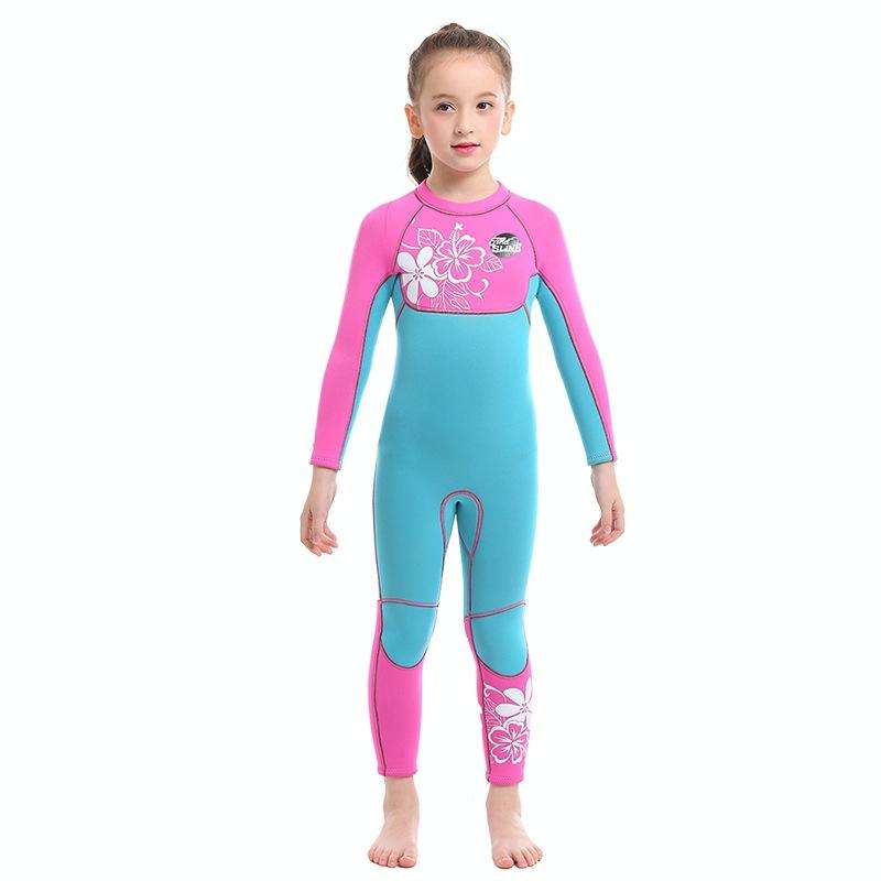 SLINX 1903 Kids Full Body Long Sleeve Thermal Wetsuit, Size: XXL(Pink Blue)