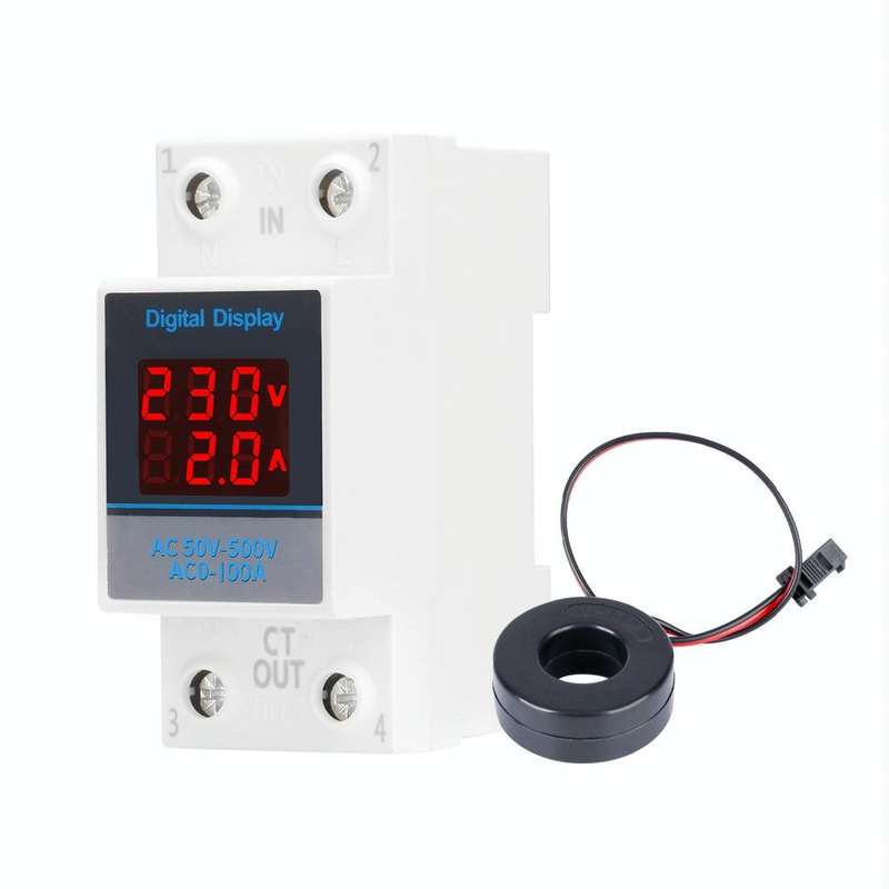 SINOTIMER SDM002 Household DIN Rail Single-Phase AC Dual Display Voltage And Current Meter(100A E...