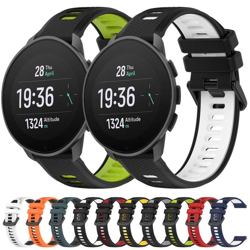 For SUUNTO 5 Peak 22mm Sports Two-Color Silicone Watch Band(Olive Green+Black)
