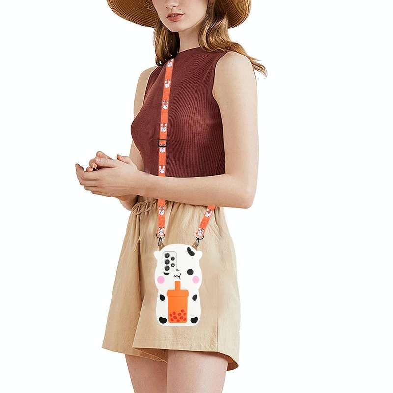 For Samsung Galaxy A53 5G Crossbody Cartoon Silicone Phone Case(Cow)