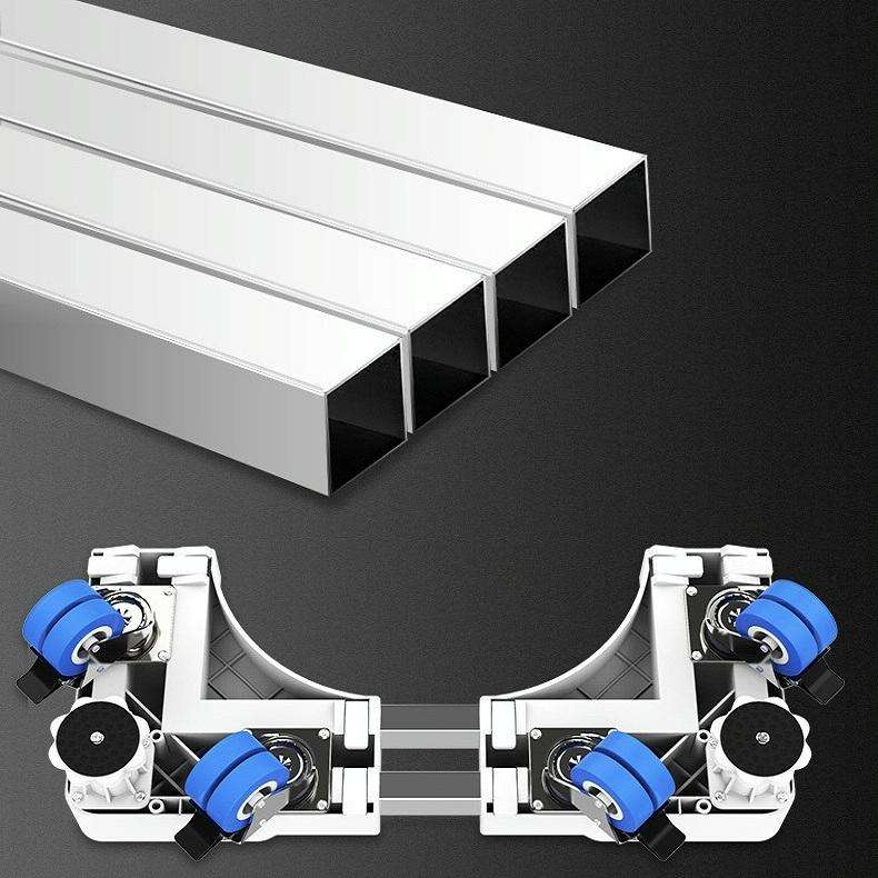 Double Tubes 4 Wheels + 8 Legs Adjustable Stainless Steel Refrigerator Bracket Washing Machine Ba...
