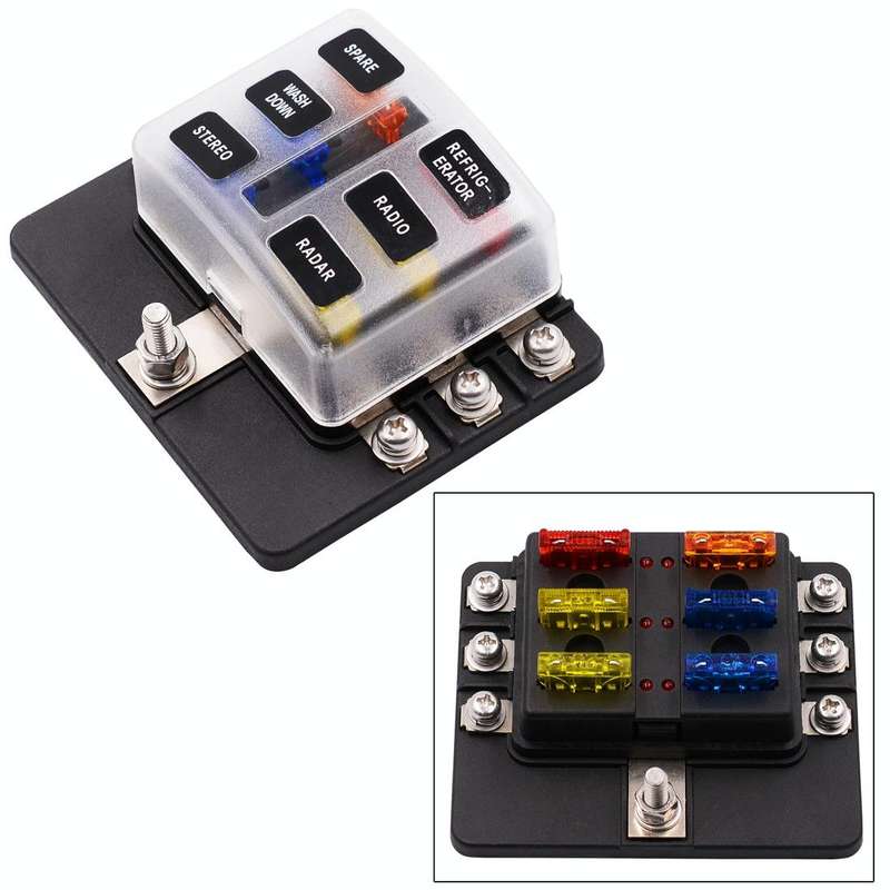 1 in 6 Out 6 Way Circuit Fuse Box Screw Terminal Section Fuse Holder Kits with LED Warning Indica...