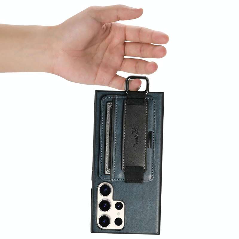 For Samsung Galaxy S23 Ultra 5G Suteni H13 Card Wallet Wrist Strap Holder PU Phone Case(Blue)